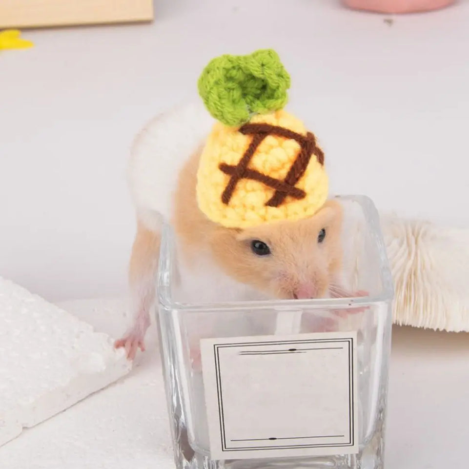 Pet Accessories Cartoon Hamster Hat Soft Handmade Pet Knitted Hat Adjustable Small Pet Caps Photograph