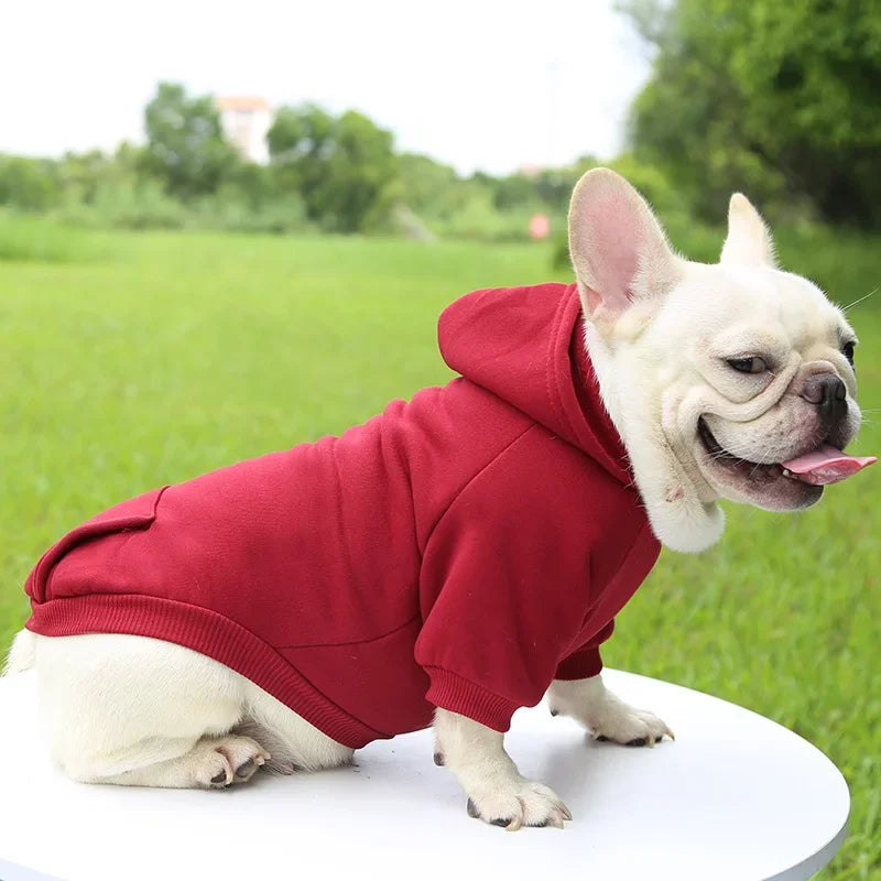 Fashion Dog Clothing Autumn and Winter Small Pet Clothes Thickening Warm Solid Color Two-Feet Hooded Weater Casual Pet Products
