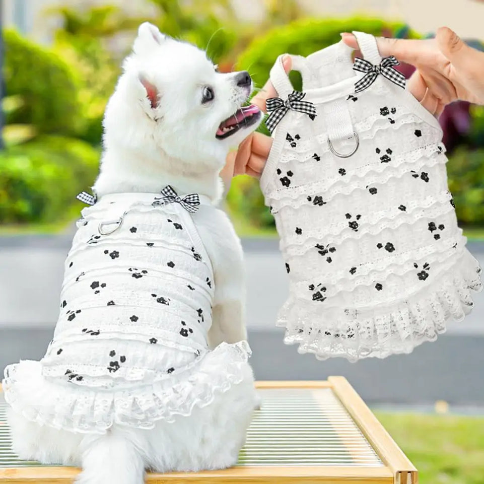 Fashion Ruffle Trim Dog Cat Princess Dress Breathable Bow Halter Summer Lace Pet Skirt Summer Elastic Luxury Cute Pet Clothes