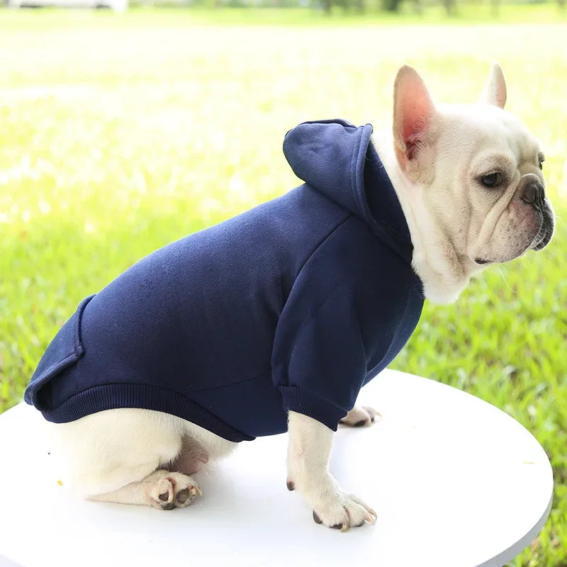 Fashion Dog Clothing Autumn and Winter Small Pet Clothes Thickening Warm Solid Color Two-Feet Hooded Weater Casual Pet Products
