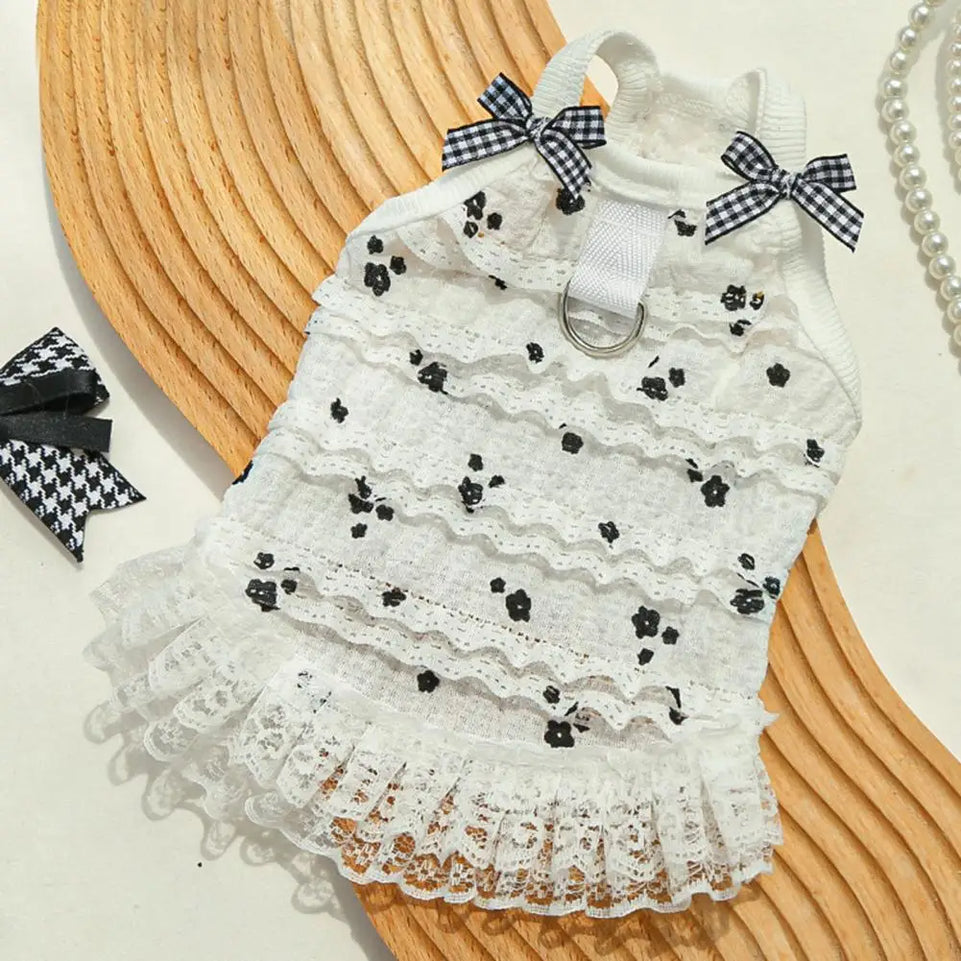 Fashion Ruffle Trim Dog Cat Princess Dress Breathable Bow Halter Summer Lace Pet Skirt Summer Elastic Luxury Cute Pet Clothes
