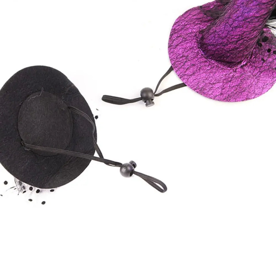 Pet Accessories Decorative Pet Witch Hat Adjustable Stripe Cat Cosplay Hat Lace Dog Bat Hat for Cat Puppy