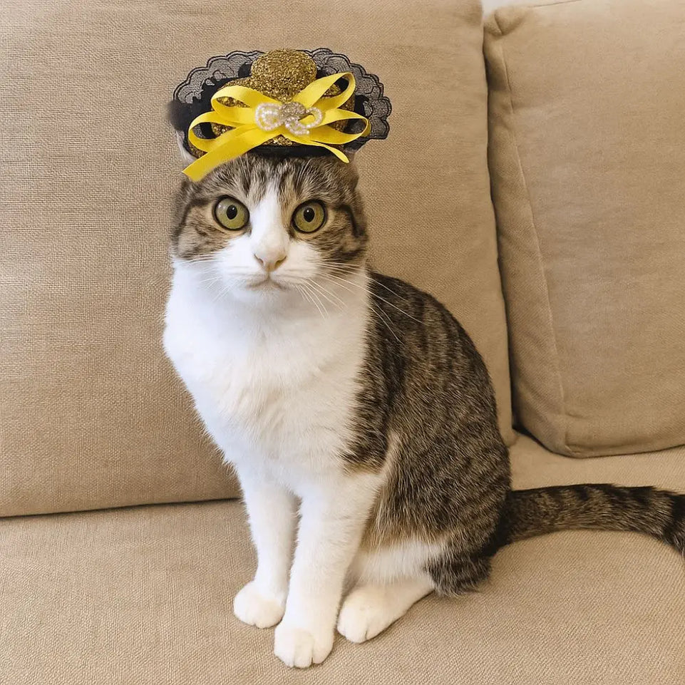 Pet Accessories Adjustable Pet Halloween Hat Sequin British Style Cat Cosplay Hat Elastic Band Cat Lace Hat Photo Prop