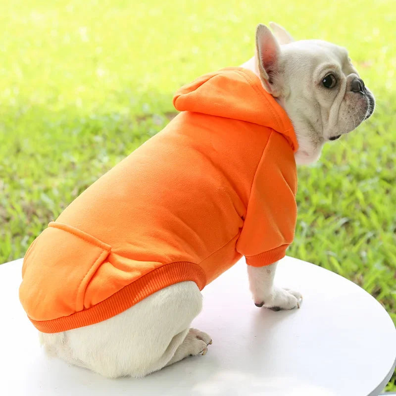 Fashion Dog Clothing Autumn and Winter Small Pet Clothes Thickening Warm Solid Color Two-Feet Hooded Weater Casual Pet Products