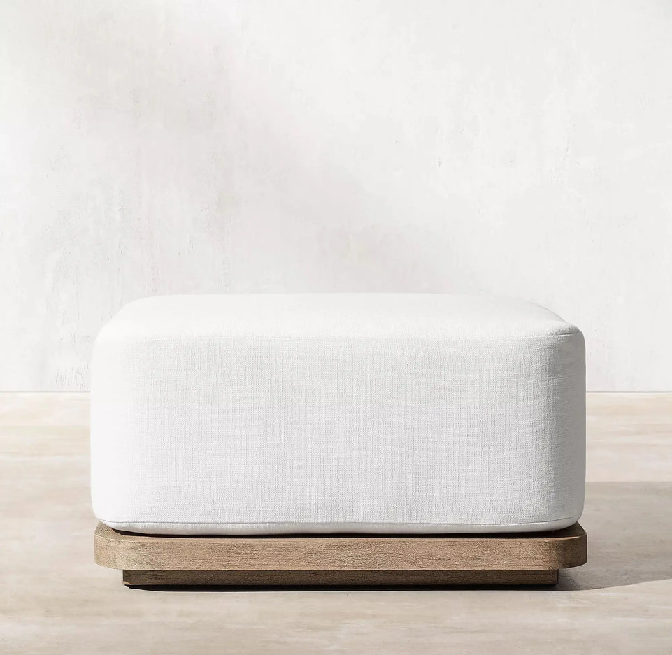 Modern Outdoor Furniture Set Waterproof Fire Pit with Teak Wooden Bench & Rattan Aluminum Cast Sofa Garden Living Room Hotels