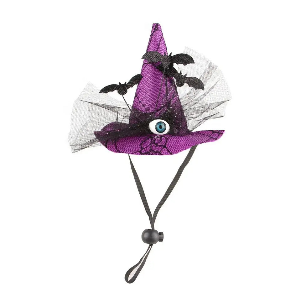 Pet Accessories Decorative Pet Witch Hat Adjustable Stripe Cat Cosplay Hat Lace Dog Bat Hat for Cat Puppy