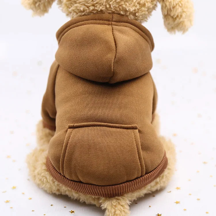 Fashion Dog Clothing Autumn and Winter Small Pet Clothes Thickening Warm Solid Color Two-Feet Hooded Weater Casual Pet Products