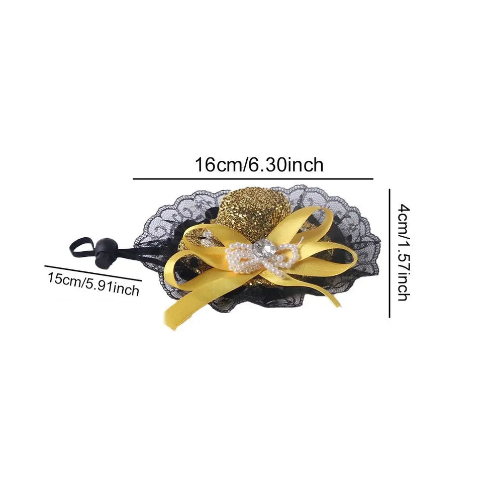 Pet Accessories Adjustable Pet Halloween Hat Sequin British Style Cat Cosplay Hat Elastic Band Cat Lace Hat Photo Prop