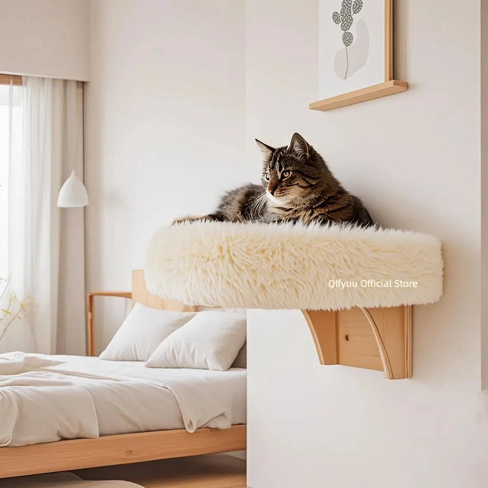 Wall Mounted Wooden Cat Space, Small Pet Bed Cat Furniture, Window Sill Cat Perch with Supports --Made of Quality Hardwoods