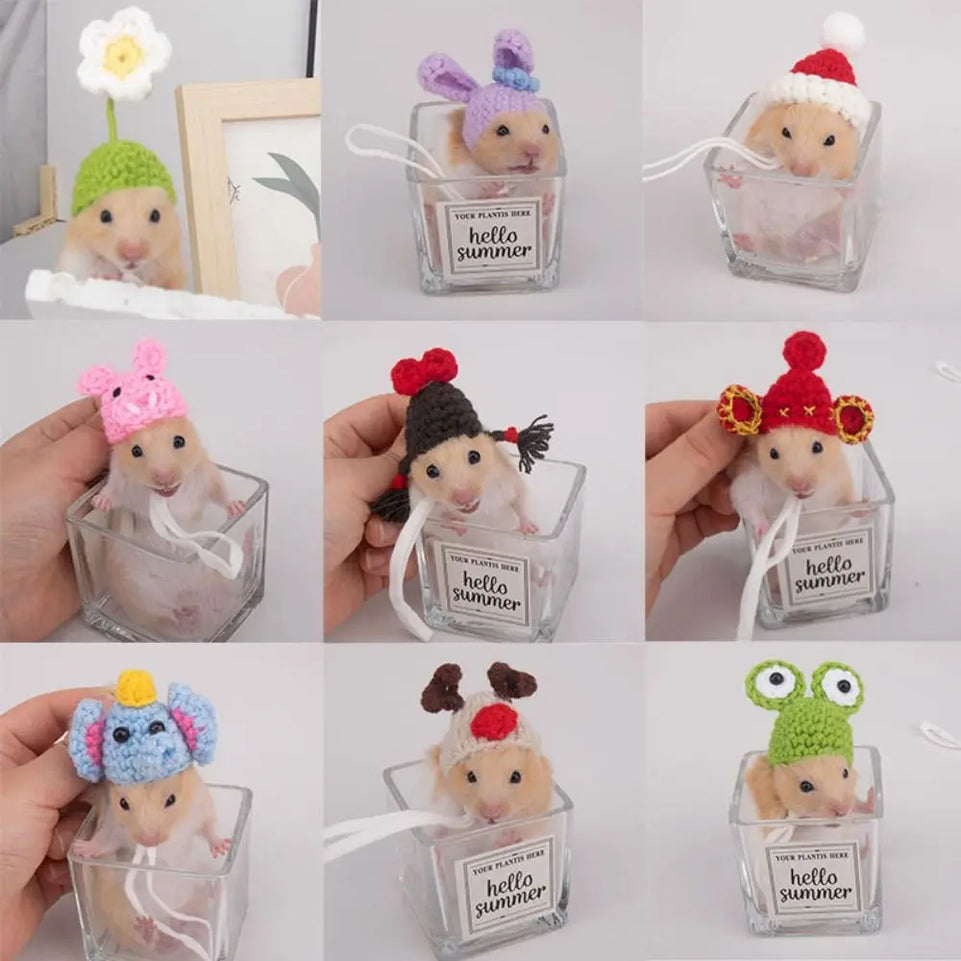 Pet Accessories Cartoon Hamster Hat Soft Handmade Pet Knitted Hat Adjustable Small Pet Caps Photograph