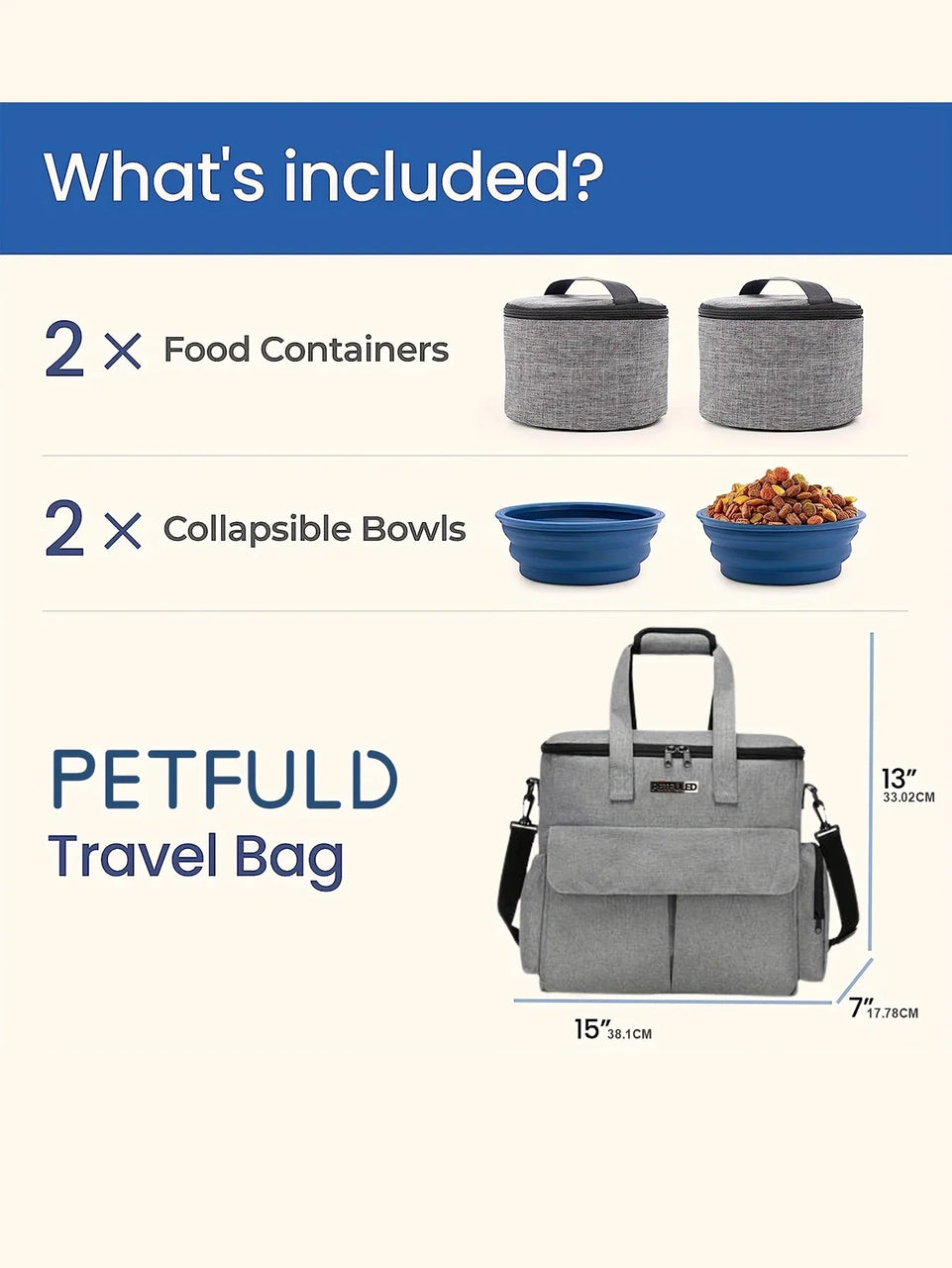 Dog Travel Bag for Supplies, Weekend Pet Travel Set , Airline Approved Tote Organizer with Multi-Function Pockets