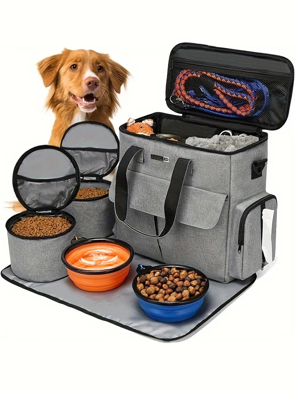 Dog Travel Bag for Supplies, Weekend Pet Travel Set , Airline Approved Tote Organizer with Multi-Function Pockets