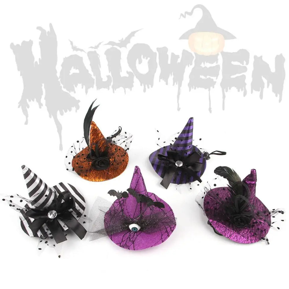 Pet Accessories Decorative Pet Witch Hat Adjustable Stripe Cat Cosplay Hat Lace Dog Bat Hat for Cat Puppy