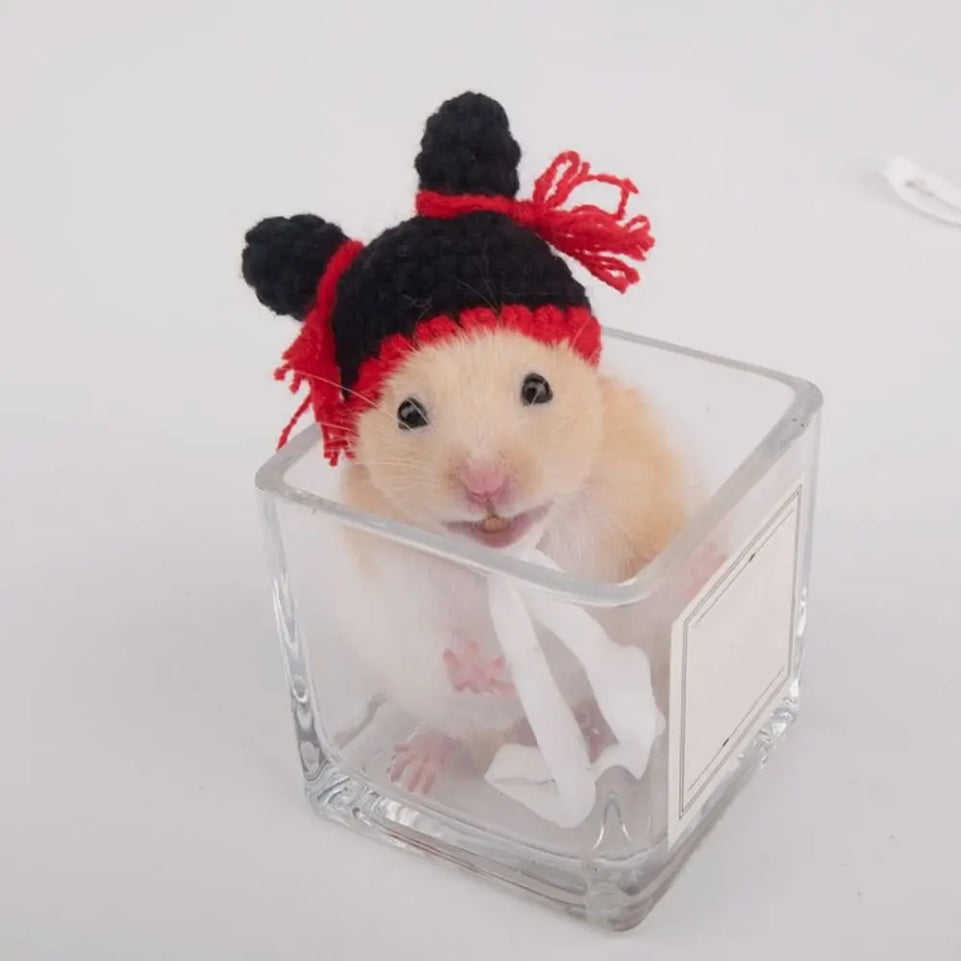 Pet Accessories Cartoon Hamster Hat Soft Handmade Pet Knitted Hat Adjustable Small Pet Caps Photograph
