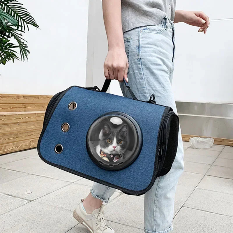 Portable Pet Travel Bag Transparent Foldable Breathable Cat Backpack Lightweight Handheld Tote Carrying Pets Travel Essential