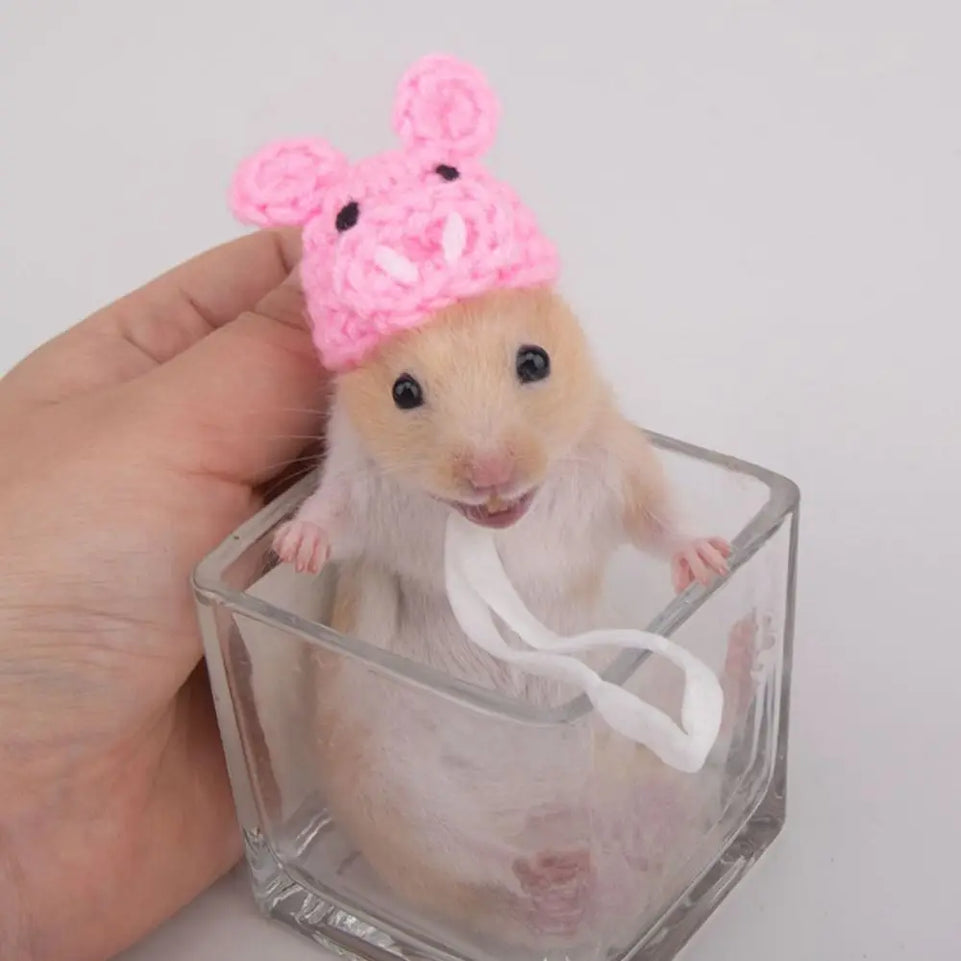 Pet Accessories Cartoon Hamster Hat Soft Handmade Pet Knitted Hat Adjustable Small Pet Caps Photograph