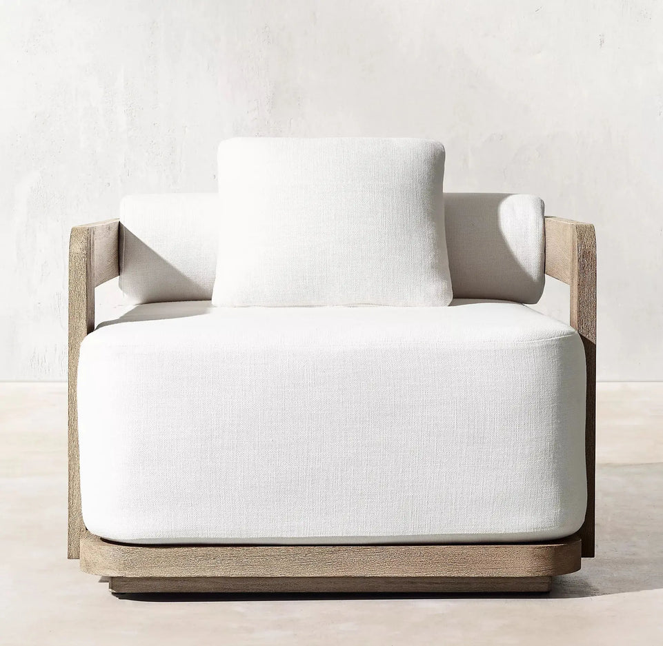 Modern Outdoor Furniture Set Waterproof Fire Pit with Teak Wooden Bench & Rattan Aluminum Cast Sofa Garden Living Room Hotels