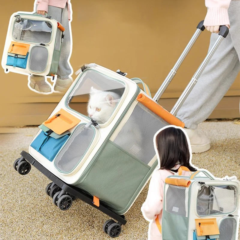 HOOPET Cats Travel Bag Portable Out Pet Trolley Suitcase Universal Small Dogs Bag Cat Backpack Detachable Pet Supplies