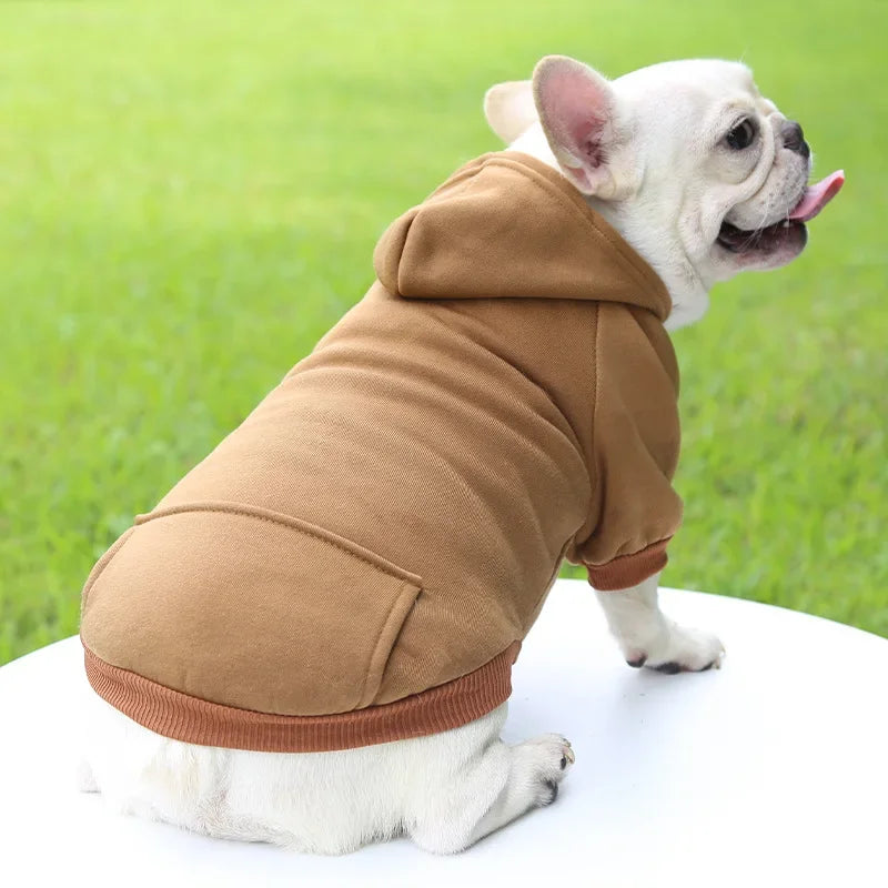 Fashion Dog Clothing Autumn and Winter Small Pet Clothes Thickening Warm Solid Color Two-Feet Hooded Weater Casual Pet Products