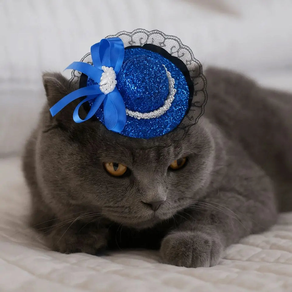Pet Accessories Adjustable Pet Halloween Hat British Style Sequin Cat Lace Hat Elastic Band Pet Decorative Hat Pet Show