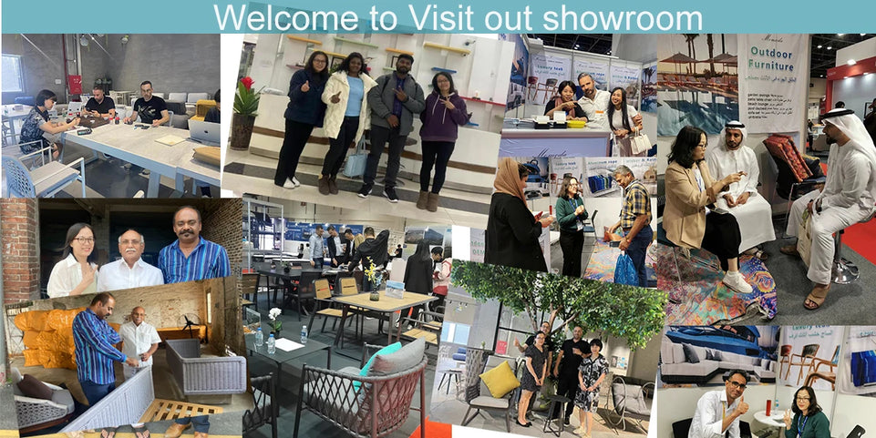 Modern Outdoor Furniture Set Waterproof Fire Pit with Teak Wooden Bench & Rattan Aluminum Cast Sofa Garden Living Room Hotels