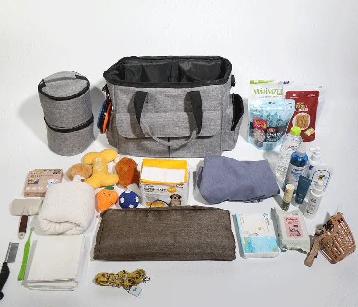 Dog Travel Bag for Supplies, Weekend Pet Travel Set , Airline Approved Tote Organizer with Multi-Function Pockets