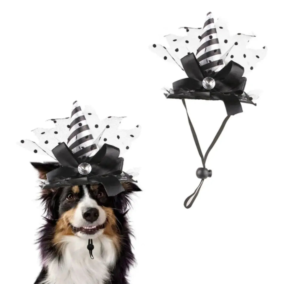Pet Accessories Decorative Pet Witch Hat Adjustable Stripe Cat Cosplay Hat Lace Dog Bat Hat for Cat Puppy
