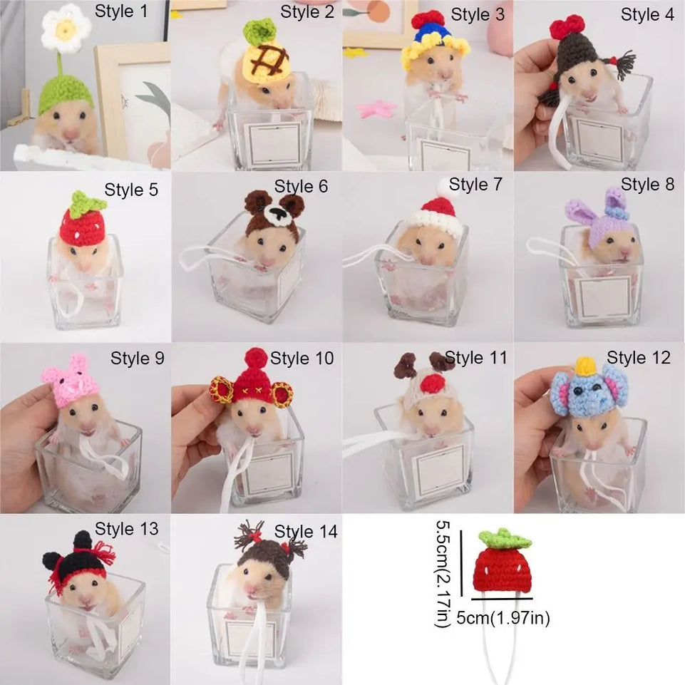 Pet Accessories Cartoon Hamster Hat Soft Handmade Pet Knitted Hat Adjustable Small Pet Caps Photograph