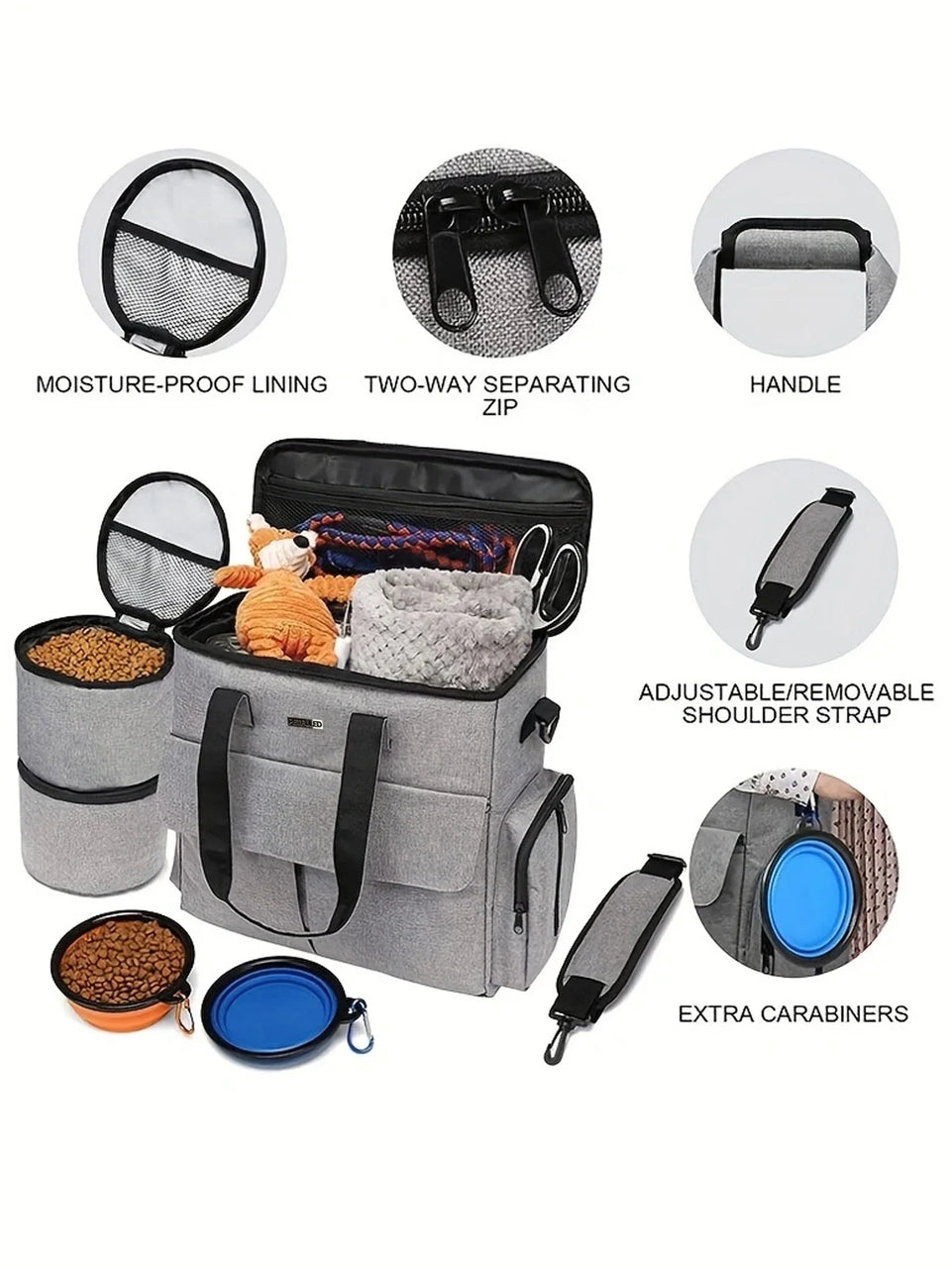 Dog Travel Bag for Supplies, Weekend Pet Travel Set , Airline Approved Tote Organizer with Multi-Function Pockets