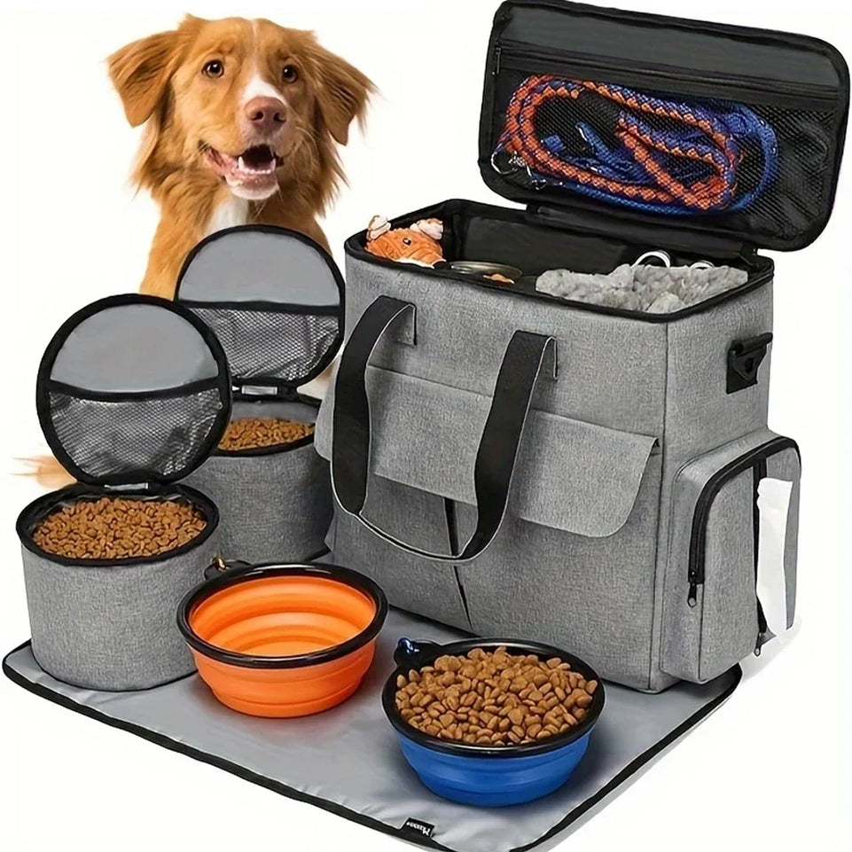 Dog Travel Bag for Supplies, Weekend Pet Travel Set , Airline Approved Tote Organizer with Multi-Function Pockets