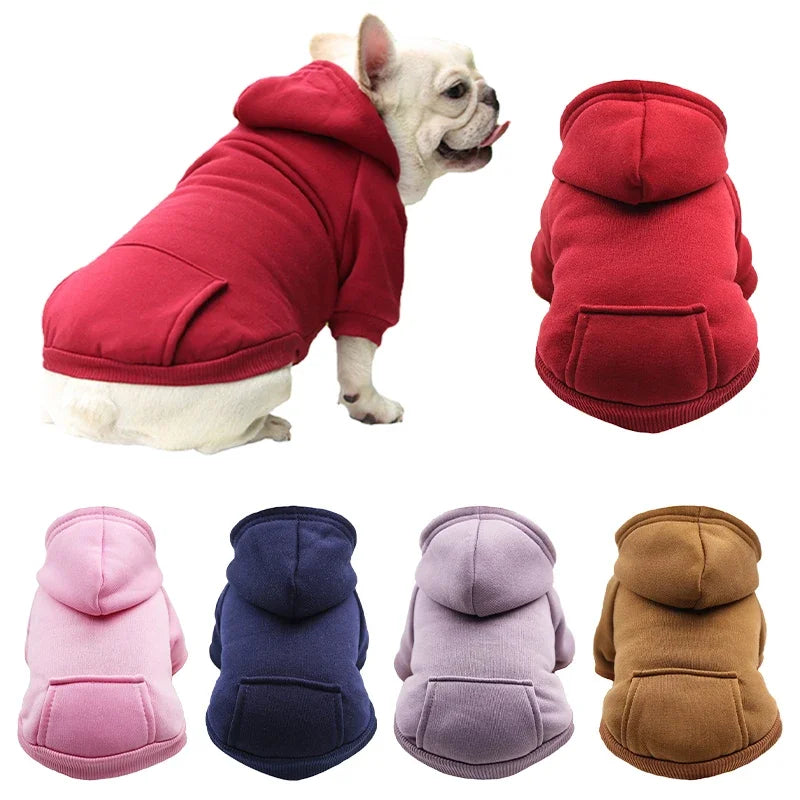 Fashion Dog Clothing Autumn and Winter Small Pet Clothes Thickening Warm Solid Color Two-Feet Hooded Weater Casual Pet Products