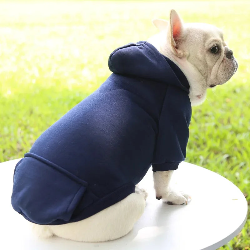 Fashion Dog Clothing Autumn and Winter Small Pet Clothes Thickening Warm Solid Color Two-Feet Hooded Weater Casual Pet Products