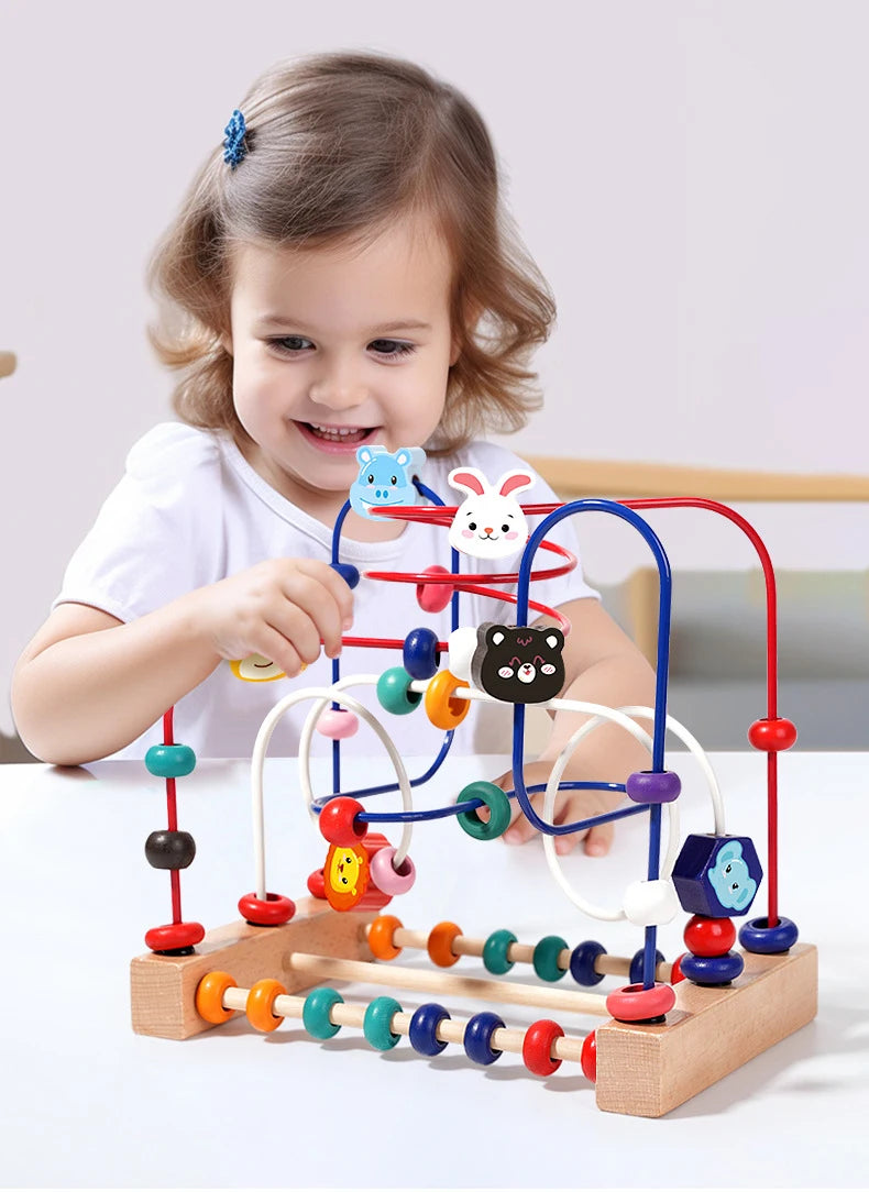 Wooden Toys Bead Maze Colorful Animals Fruits Shapes Educational Counting Learning Circle Toys Kids Classic Gifts for Toddlers