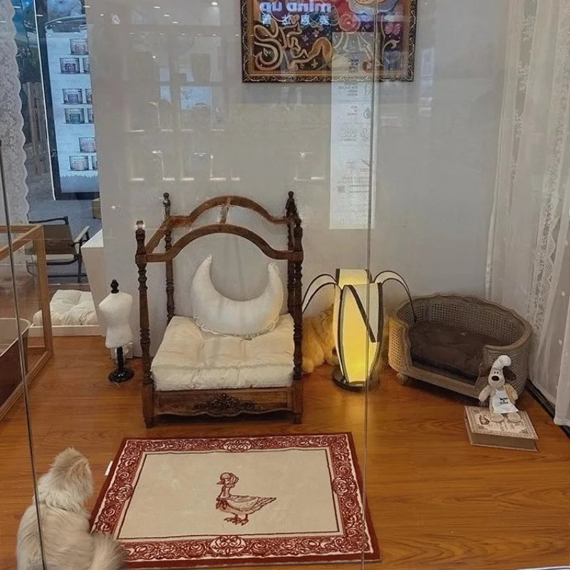 Solid Wood Pet Beds and Furniture Strong and Durable Vintage Small Cat Bed Luxury Design Cat Accessories Pets Products