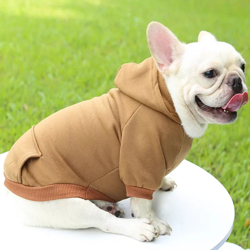 Fashion Dog Clothing Autumn and Winter Small Pet Clothes Thickening Warm Solid Color Two-Feet Hooded Weater Casual Pet Products
