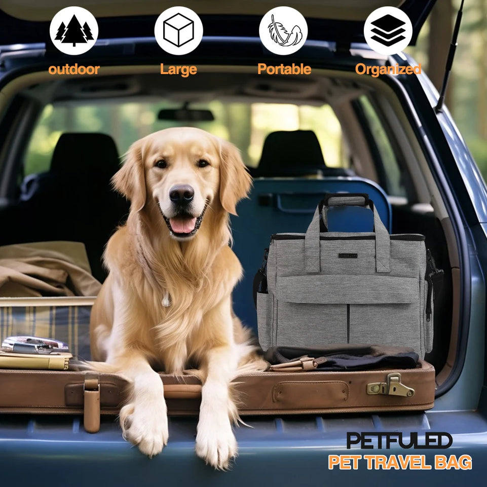 Dog Travel Bag Pet Travel Bags With Multi-Pockets Tote Organizer For Dog Supplies Dog Road Trip Essentials For Weekend Away