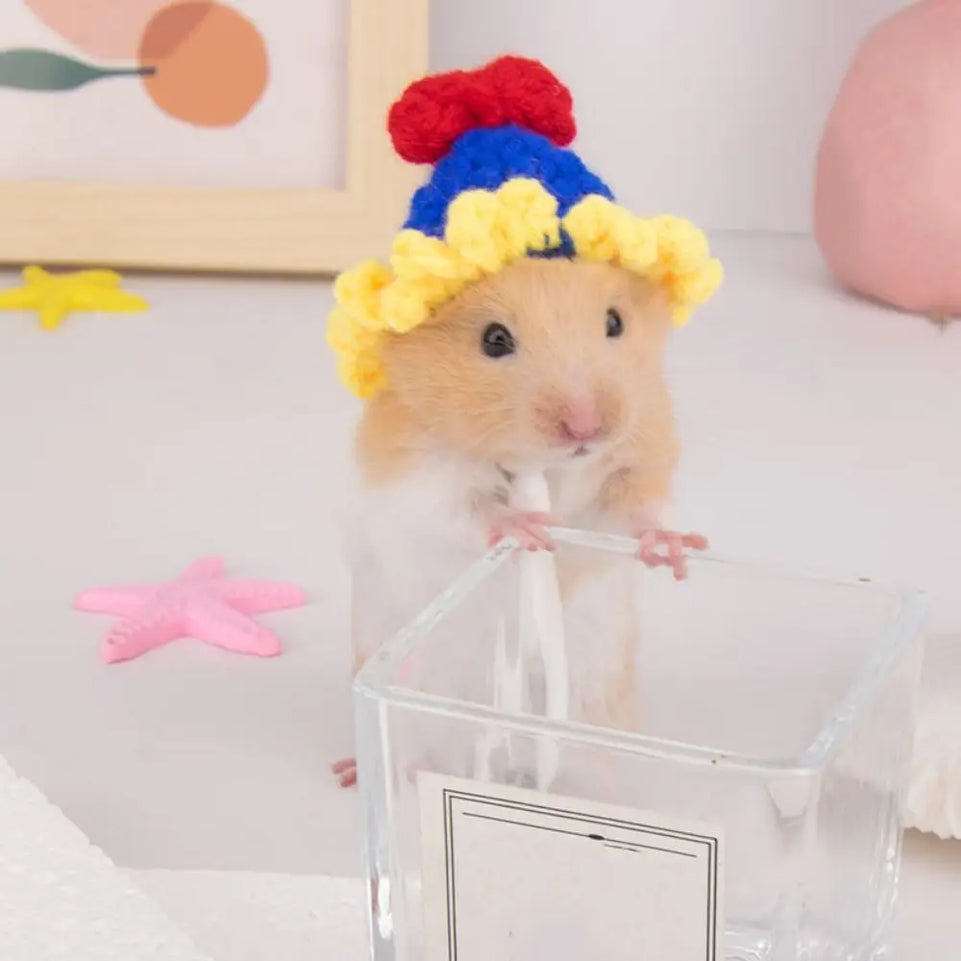 Pet Accessories Cartoon Hamster Hat Soft Handmade Pet Knitted Hat Adjustable Small Pet Caps Photograph