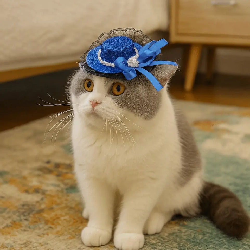 Pet Accessories Adjustable Pet Halloween Hat Sequin British Style Cat Lace Hat Elastic Band Cat Cosplay Hat Photo Prop