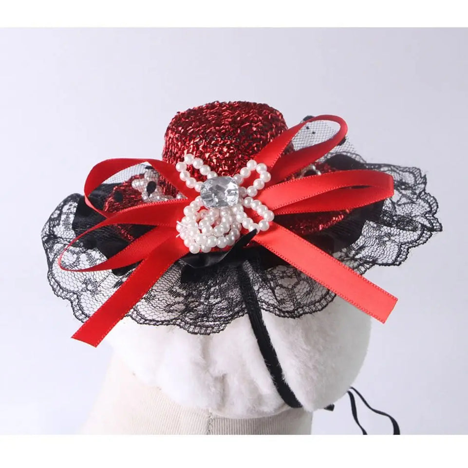 Pet Accessories Adjustable Pet Halloween Hat Sequin British Style Cat Cosplay Hat Elastic Band Cat Lace Hat Photo Prop
