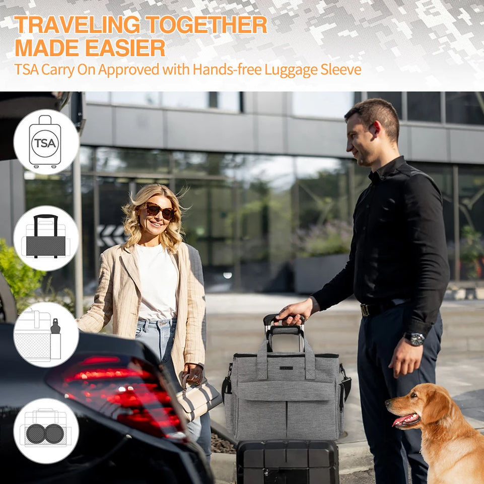 Dog Travel Bag Pet Travel Bags With Multi-Pockets Tote Organizer For Dog Supplies Dog Road Trip Essentials For Weekend Away