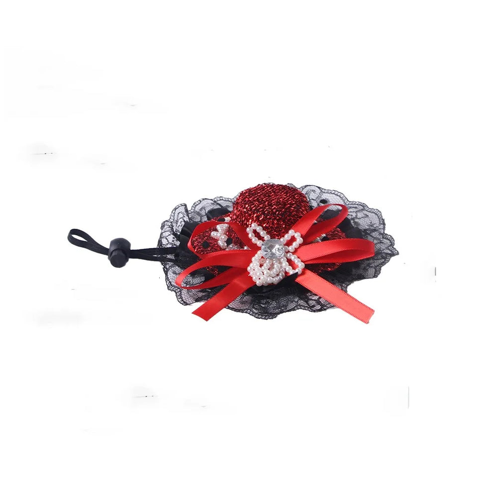 Pet Accessories Adjustable Pet Halloween Hat British Style Elastic Band Cat Lace Hat Sequin Cat Cosplay Hat Pet Party