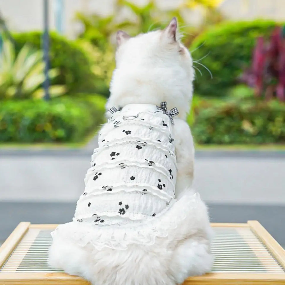 Fashion Ruffle Trim Dog Cat Princess Dress Breathable Bow Halter Summer Lace Pet Skirt Summer Elastic Luxury Cute Pet Clothes