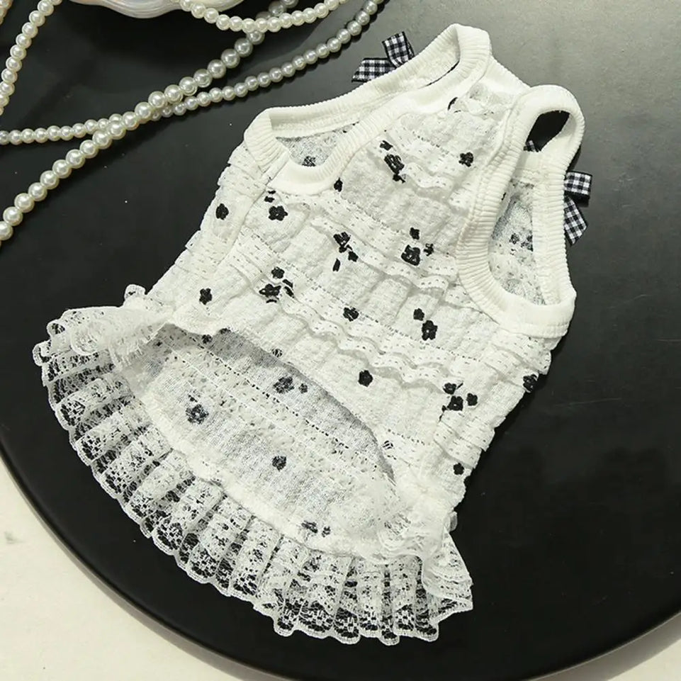 Fashion Ruffle Trim Dog Cat Princess Dress Breathable Bow Halter Summer Lace Pet Skirt Summer Elastic Luxury Cute Pet Clothes