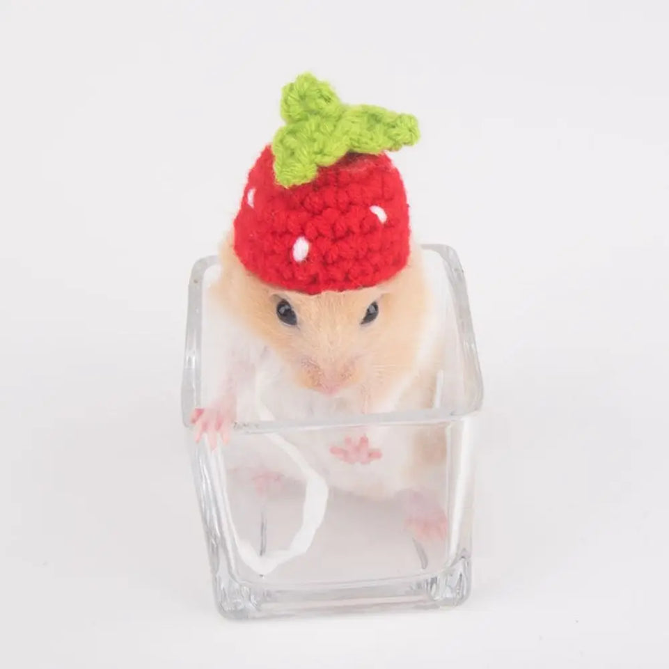 Pet Accessories Cartoon Hamster Hat Soft Handmade Pet Knitted Hat Adjustable Small Pet Caps Photograph