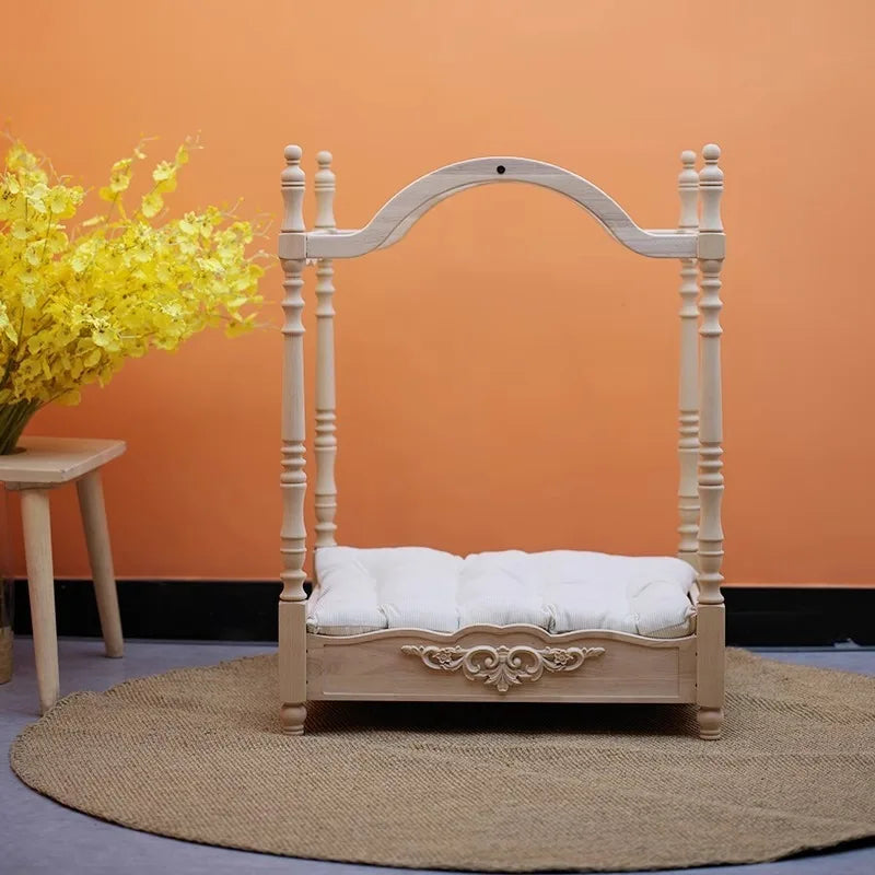 Solid Wood Pet Beds and Furniture Strong and Durable Vintage Small Cat Bed Luxury Design Cat Accessories Pets Products