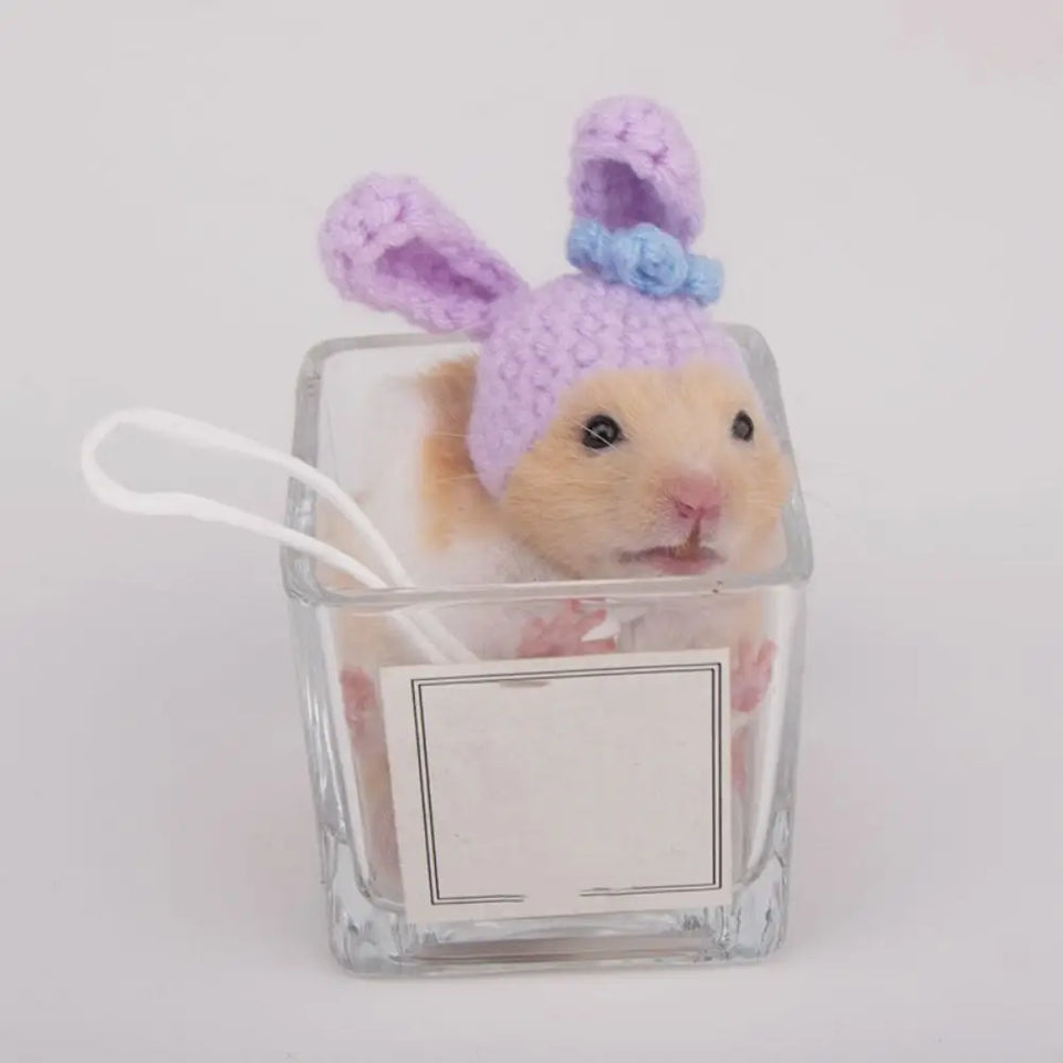 Pet Accessories Cartoon Hamster Hat Soft Handmade Pet Knitted Hat Adjustable Small Pet Caps Photograph