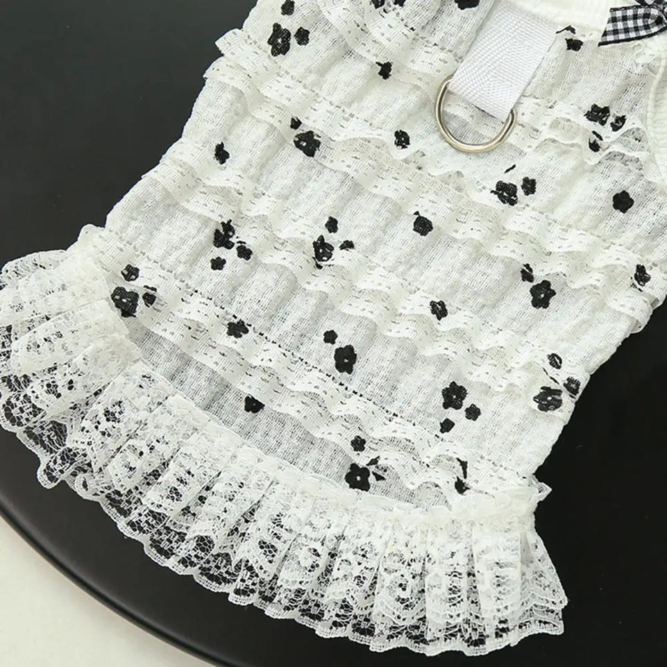Fashion Ruffle Trim Dog Cat Princess Dress Breathable Bow Halter Summer Lace Pet Skirt Summer Elastic Luxury Cute Pet Clothes