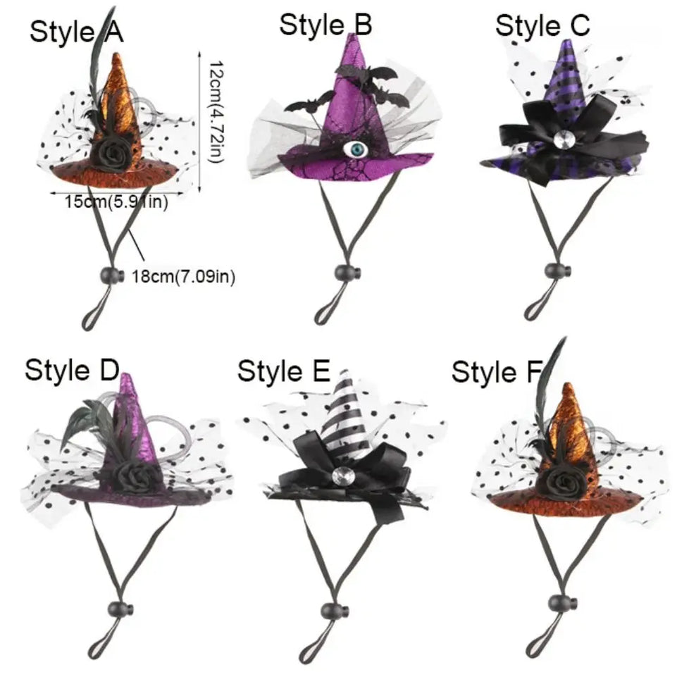Pet Accessories Decorative Pet Witch Hat Adjustable Stripe Cat Cosplay Hat Lace Dog Bat Hat for Cat Puppy