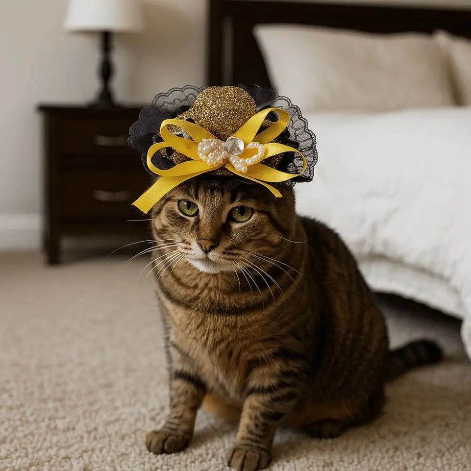 Pet Accessories Adjustable Pet Halloween Hat British Style Sequin Cat Lace Hat Elastic Band Pet Decorative Hat Pet Party