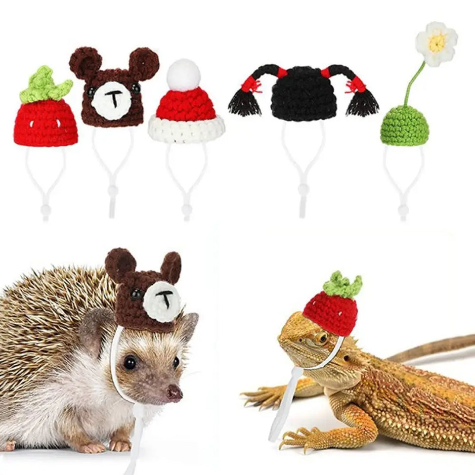 Pet Accessories Cartoon Hamster Hat Soft Handmade Pet Knitted Hat Adjustable Small Pet Caps Photograph